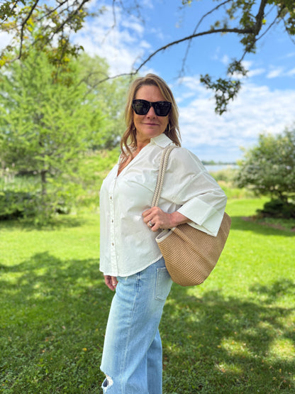 Boxy Button Down Blouse White