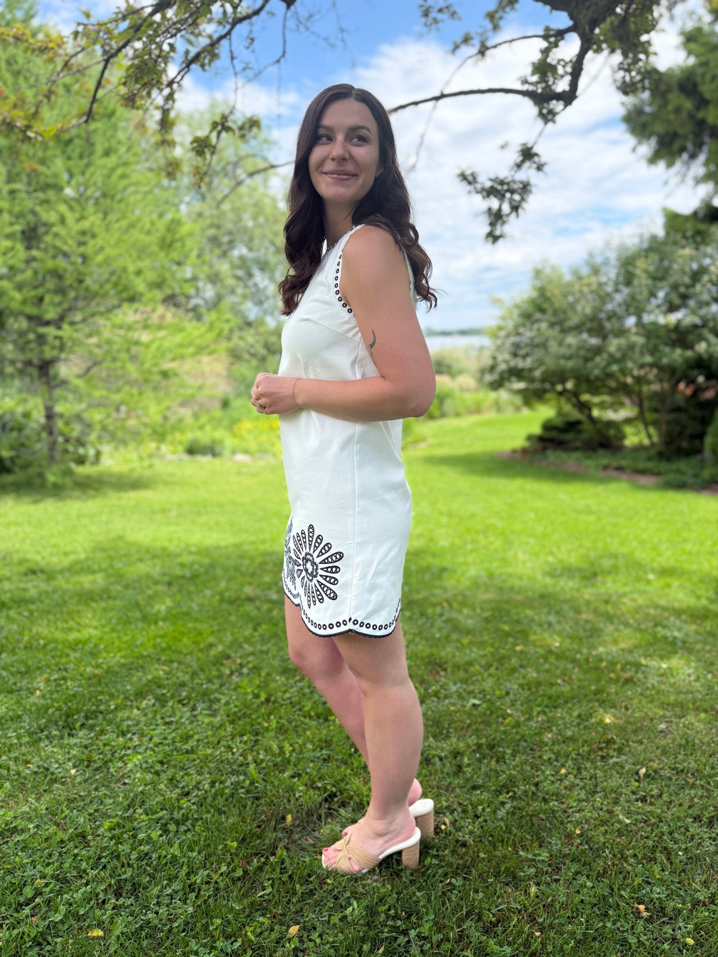Floral Embroidered Mini Dress White