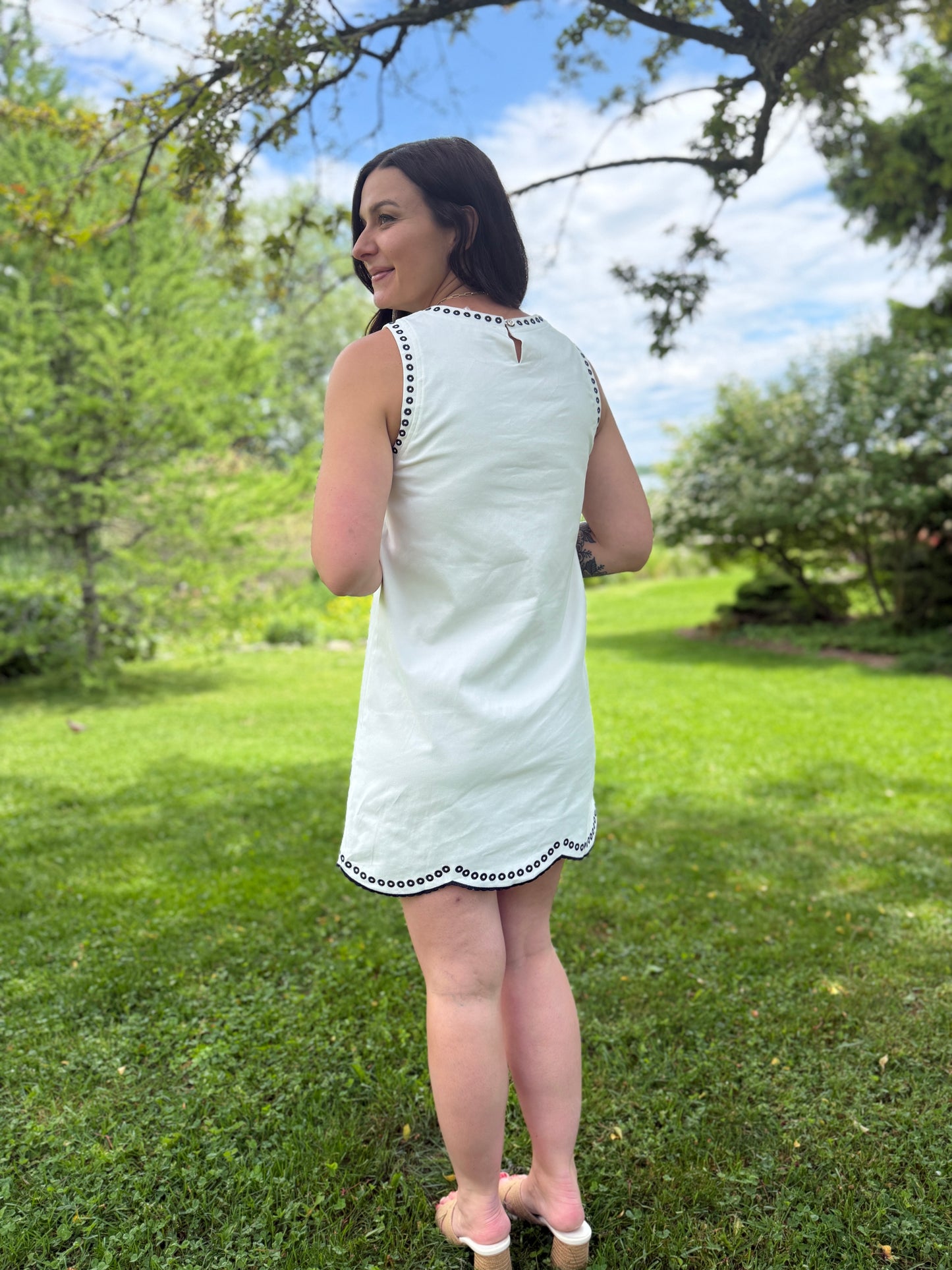 Floral Embroidered Mini Dress White