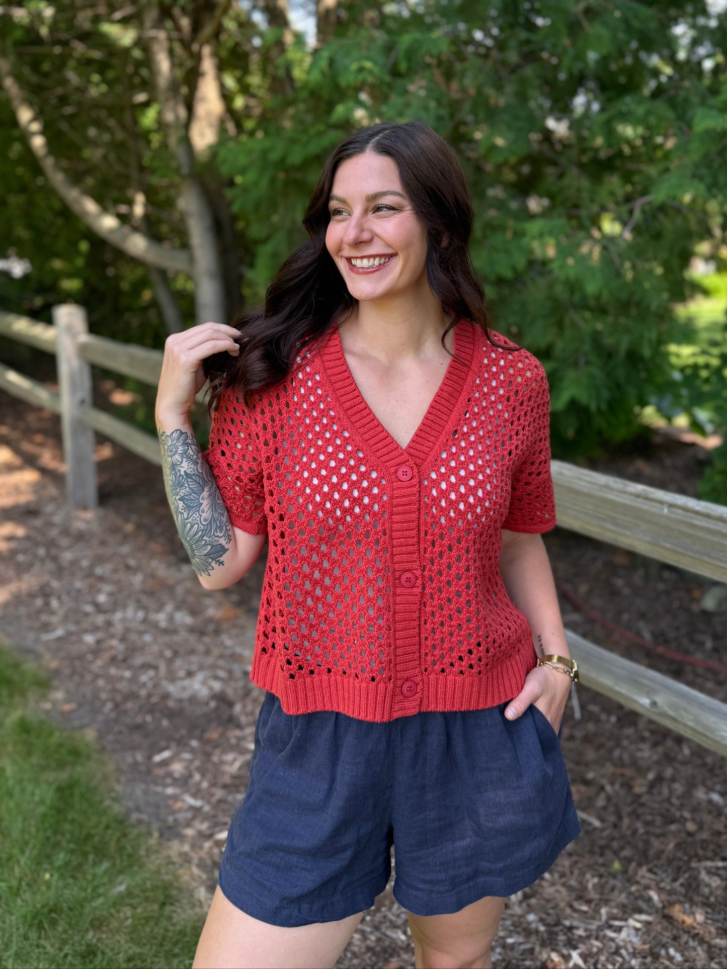 Short Sleeve Cardigan Paprika