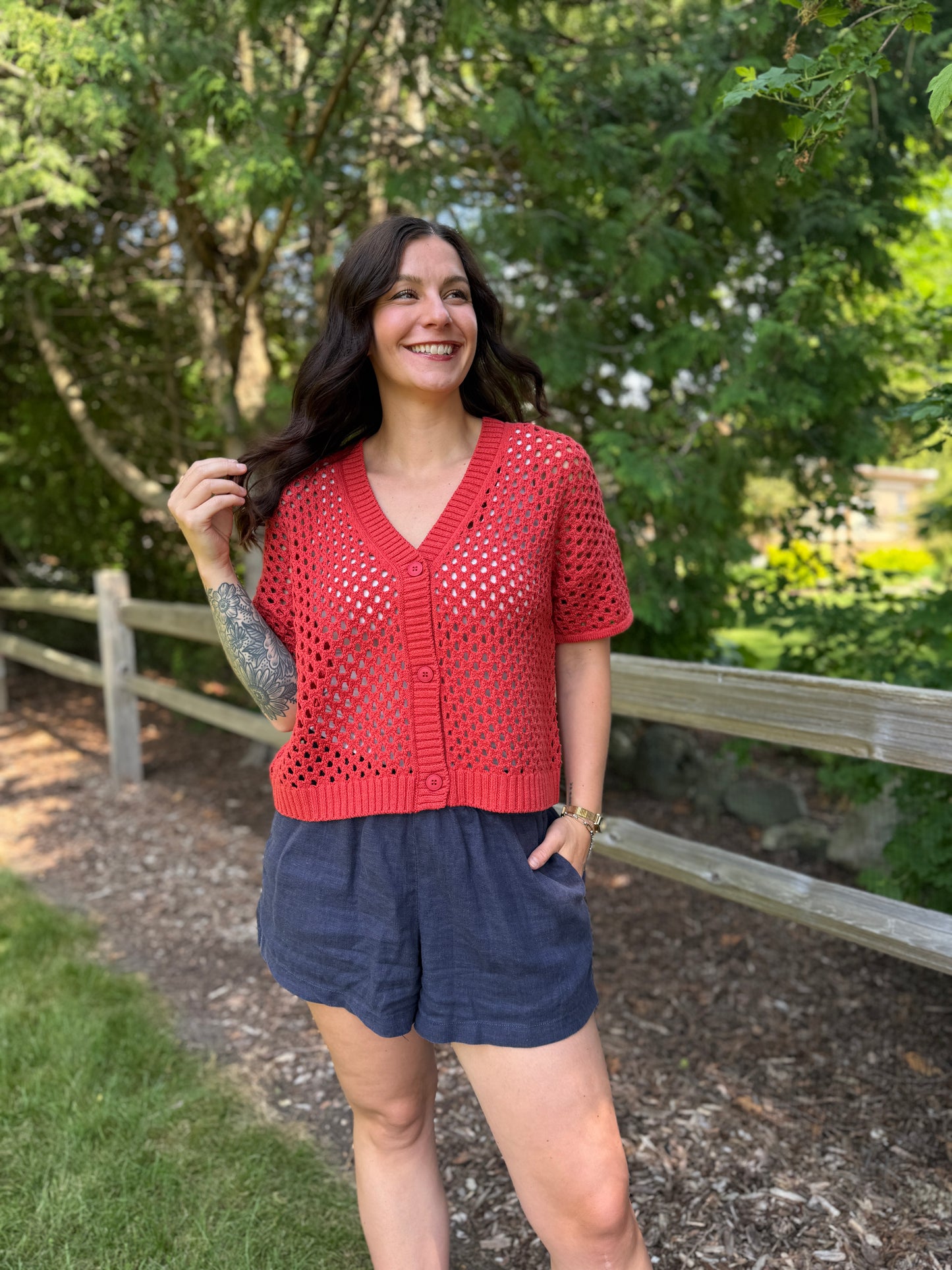 Short Sleeve Cardigan Paprika