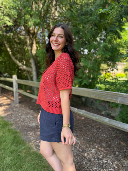 Short Sleeve Cardigan Paprika