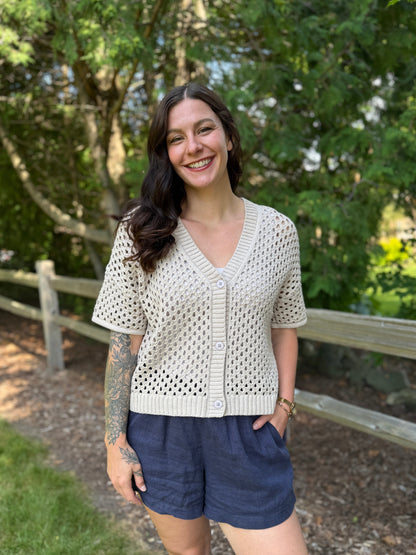 Short Sleeve Cardigan Stone