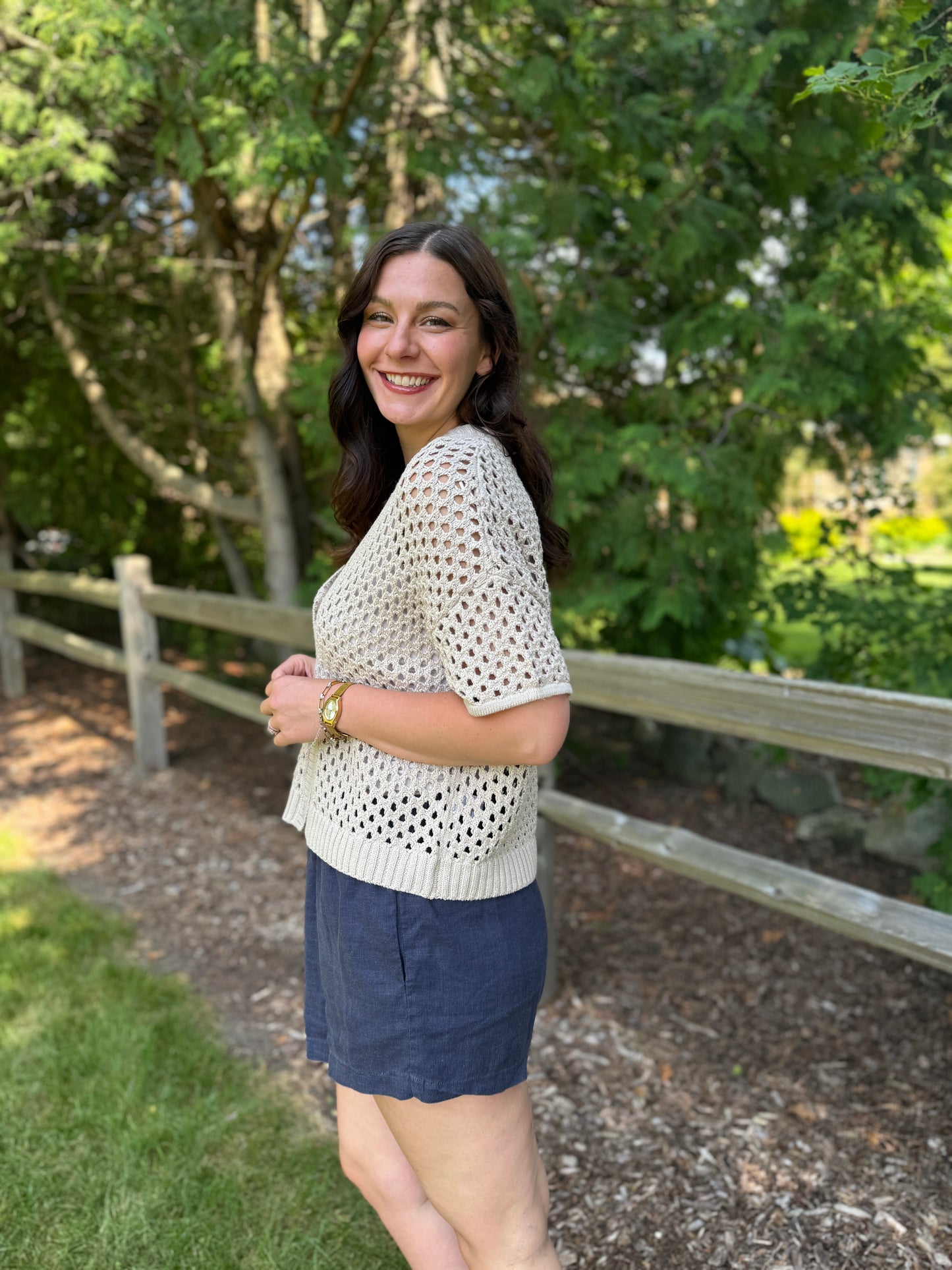 Short Sleeve Cardigan Stone