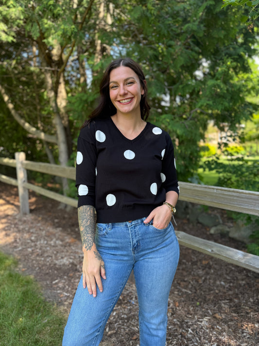 3/4 Sleeve Dot Sweater Black