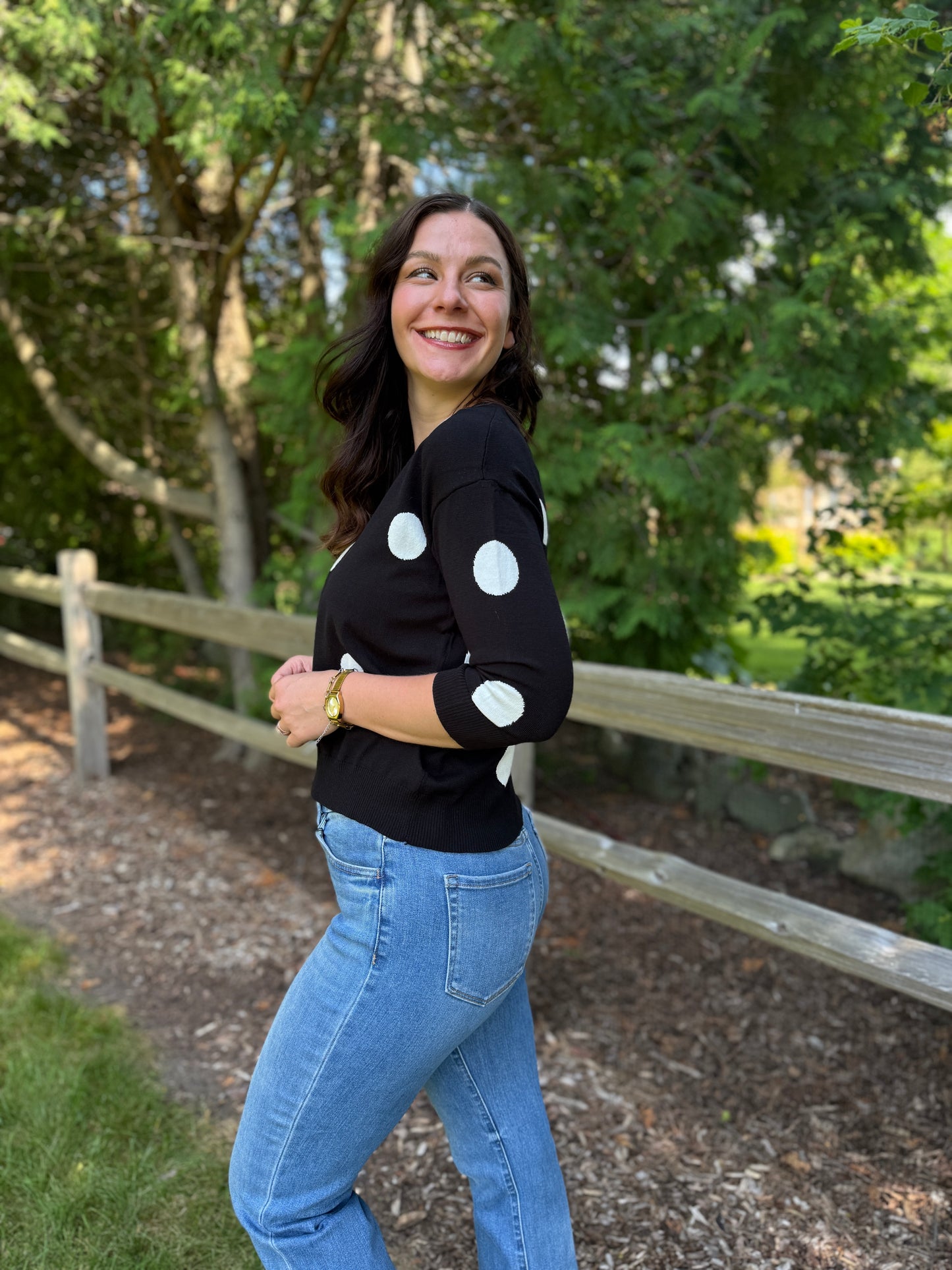 3/4 Sleeve Dot Sweater Black