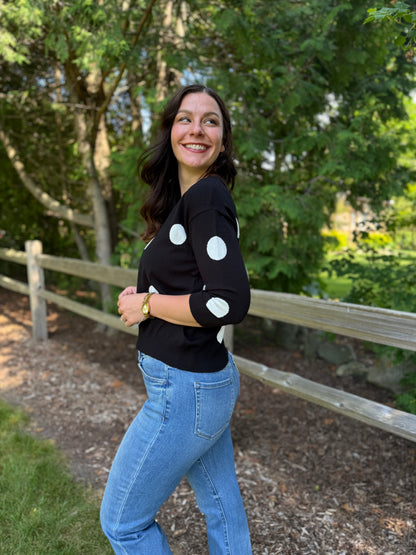 3/4 Sleeve Dot Sweater Black