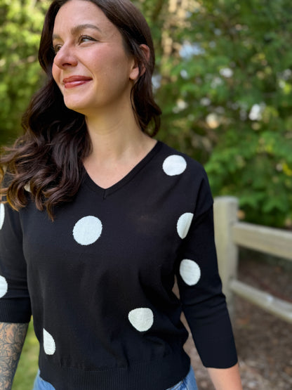 3/4 Sleeve Dot Sweater Black
