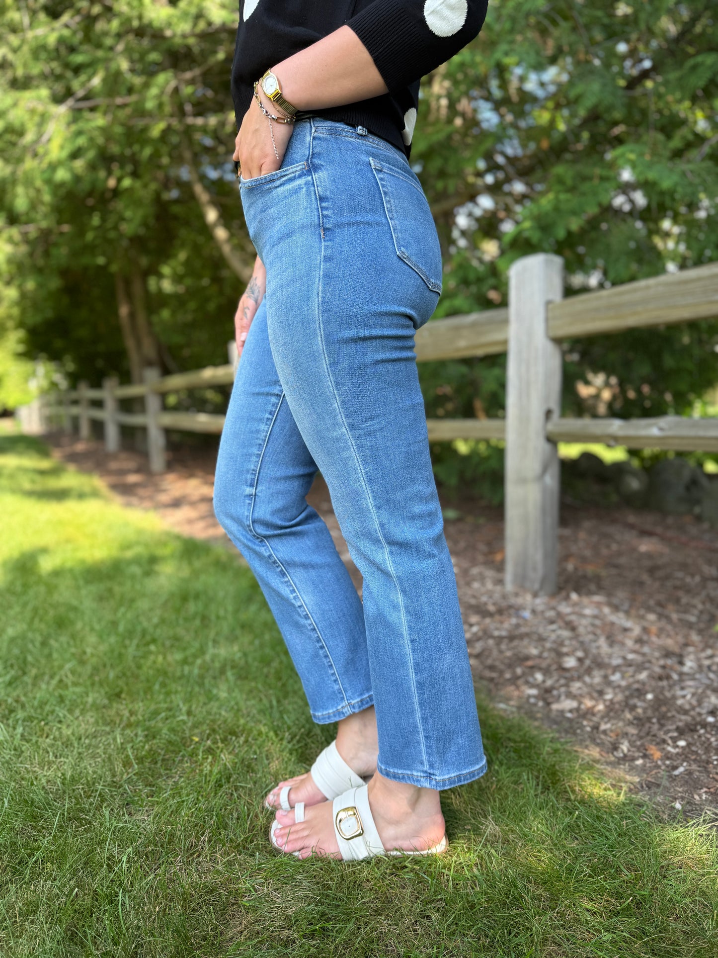 Mid Rise Straight Leg Denim