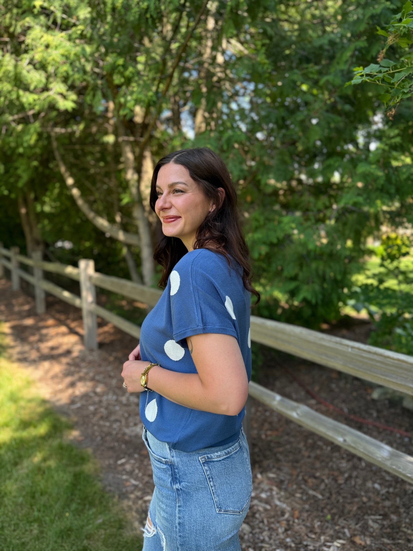 Short Sleeve Dot Sweater Blue