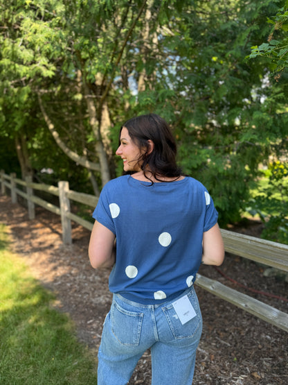 Short Sleeve Dot Sweater Blue