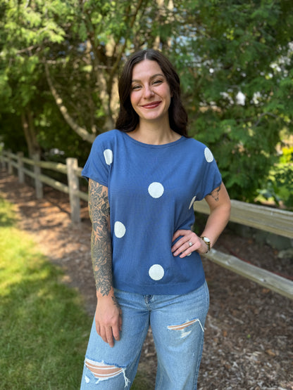 Short Sleeve Dot Sweater Blue