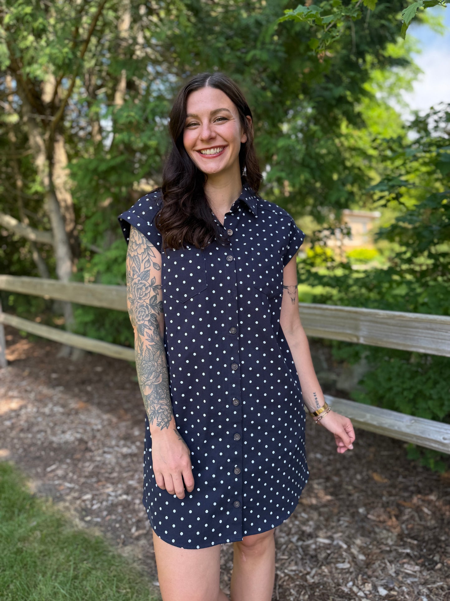 Woven Polka Dot Mini Dress Navy