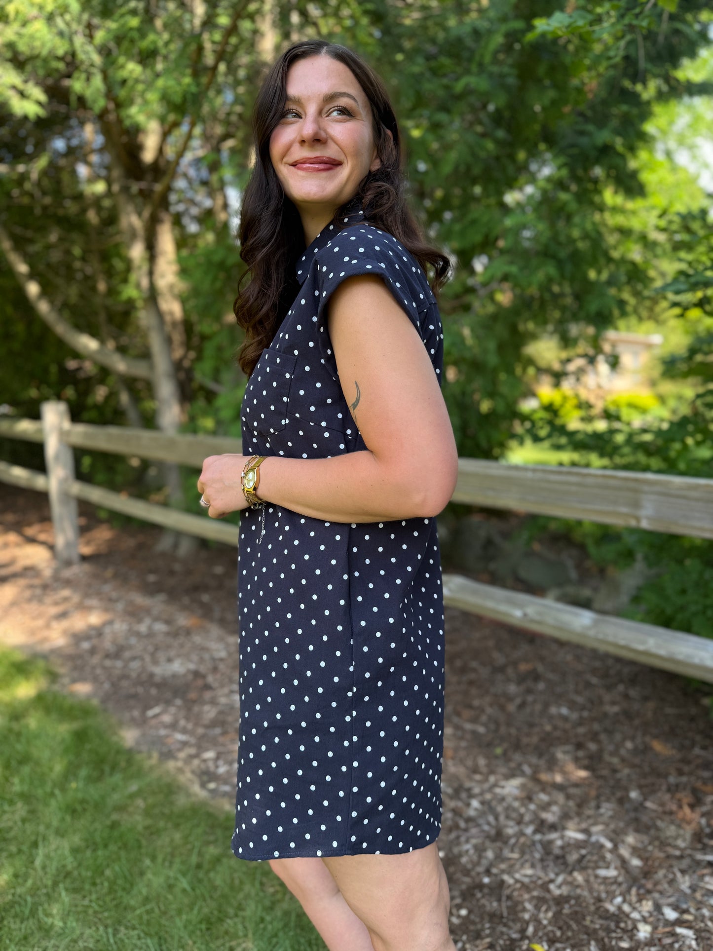 Woven Polka Dot Mini Dress Navy