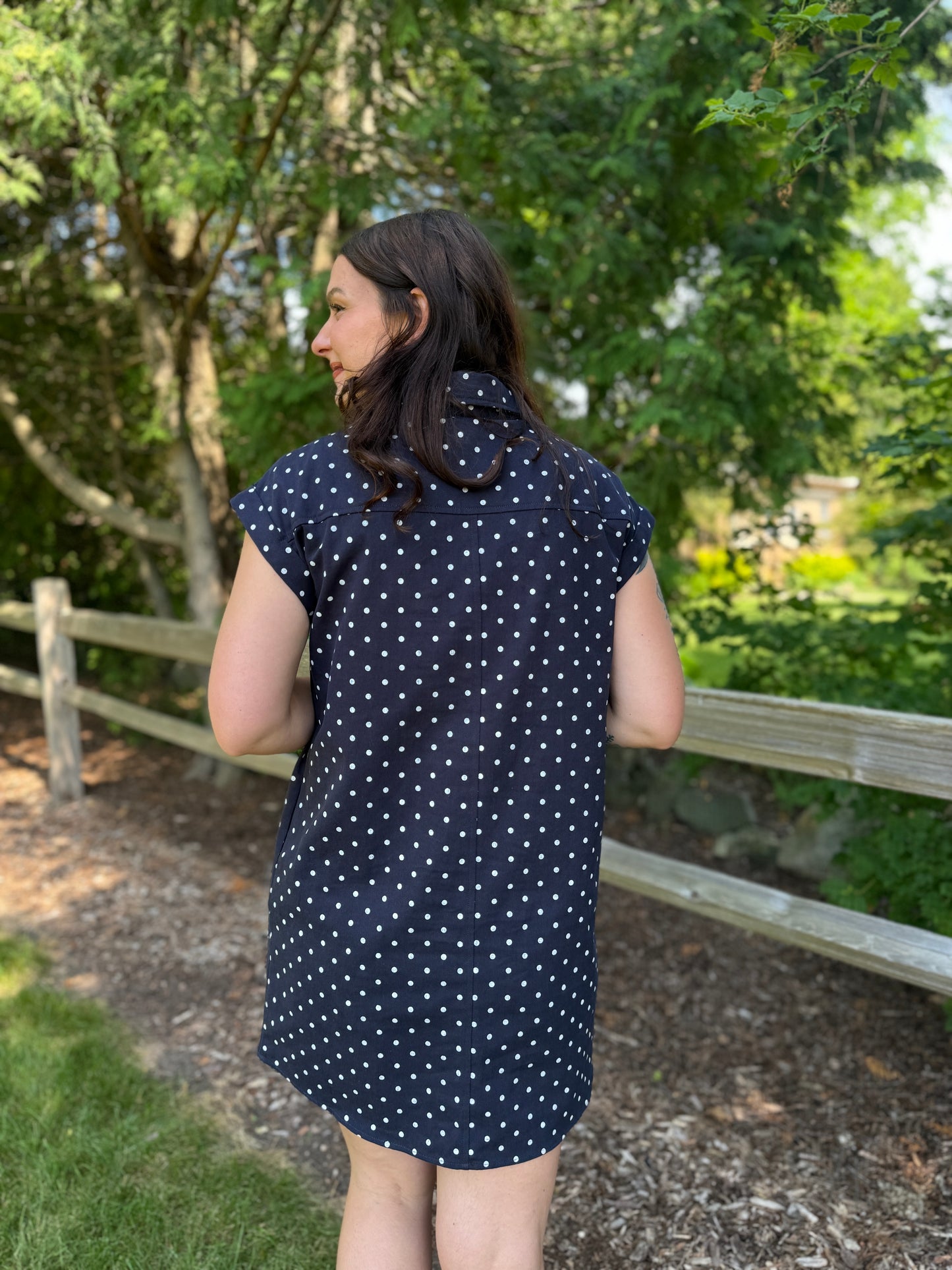 Woven Polka Dot Mini Dress Navy