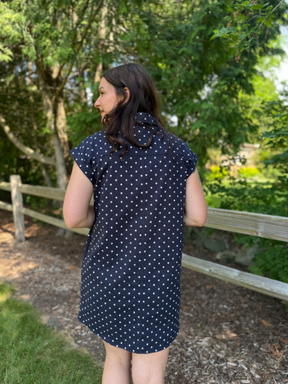 Woven Polka Dot Mini Dress Navy