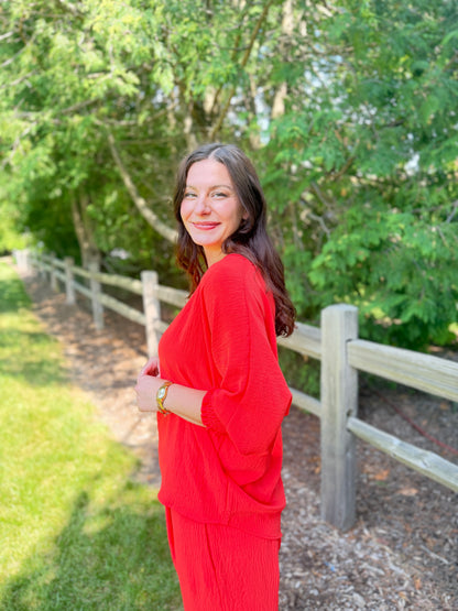 Flowy Scrunch Sleeve Top Orange