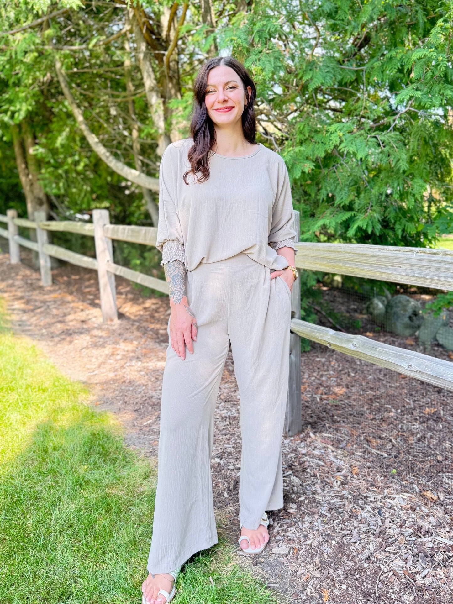 Flowy Wide Leg Pant Taupe