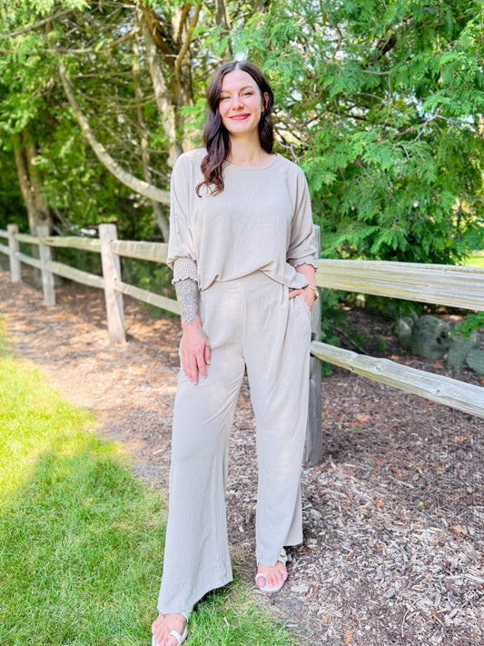 Flowy Wide Leg Pant Taupe