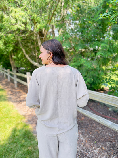 Flowy Scrunch Sleeve Top Taupe
