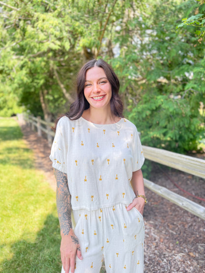 Embroidered Linen Blend Dolman Top