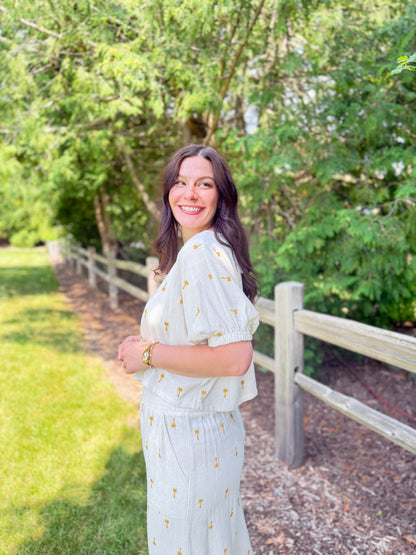 Embroidered Linen Blend Dolman Top
