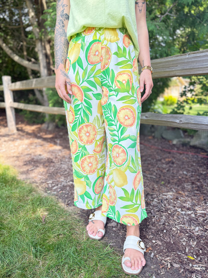 Wide Leg Cropped Printed Pant