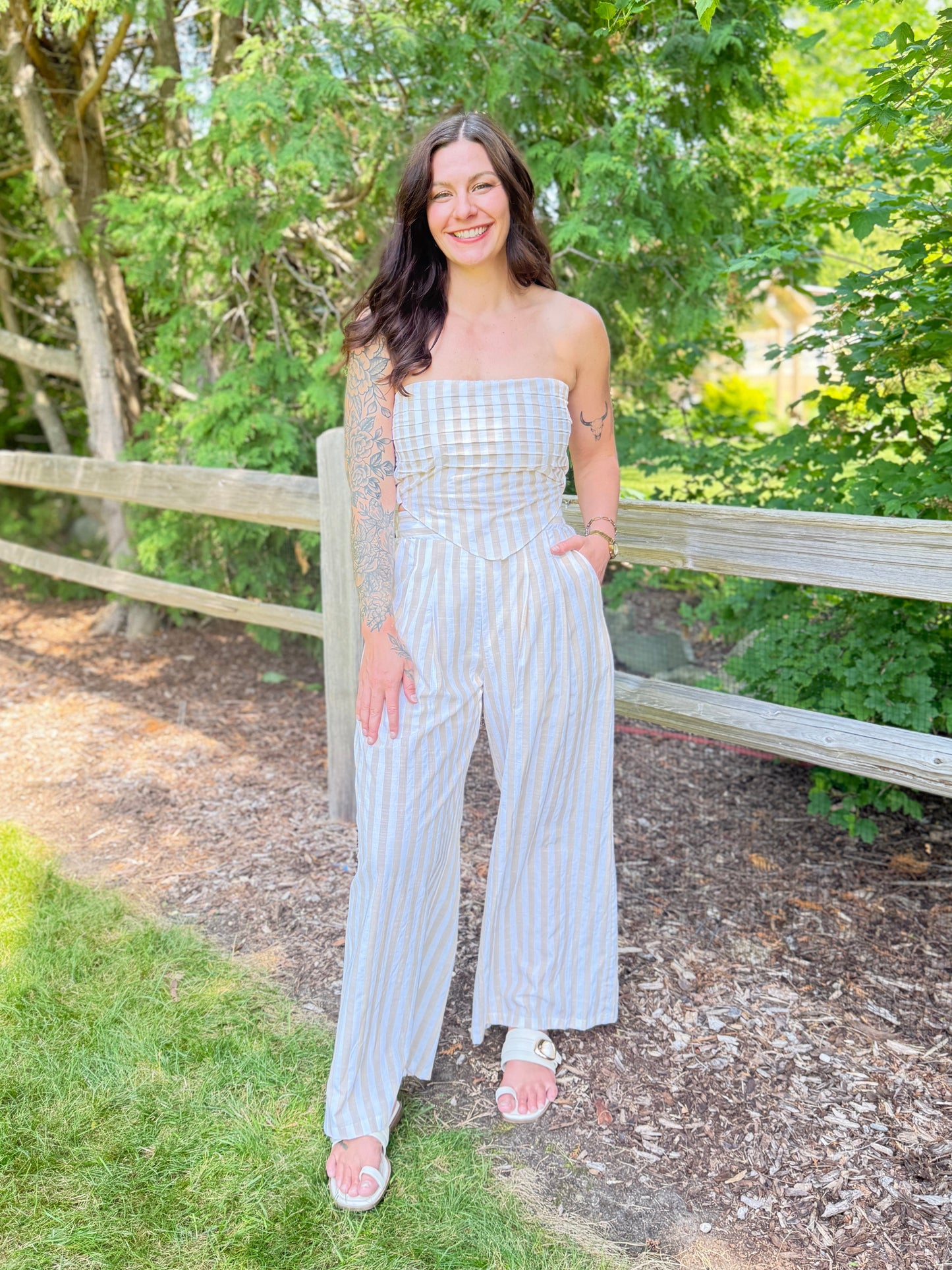 Stripe Wide Leg Pant Taupe