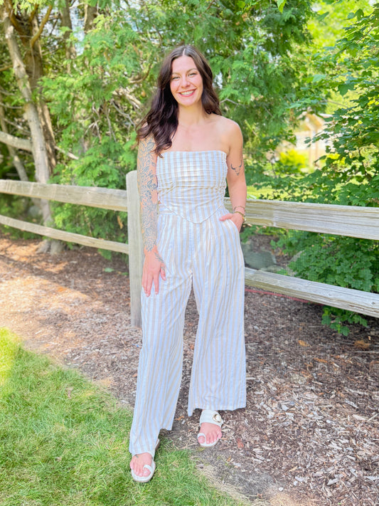 Stripe Wide Leg Pant Taupe