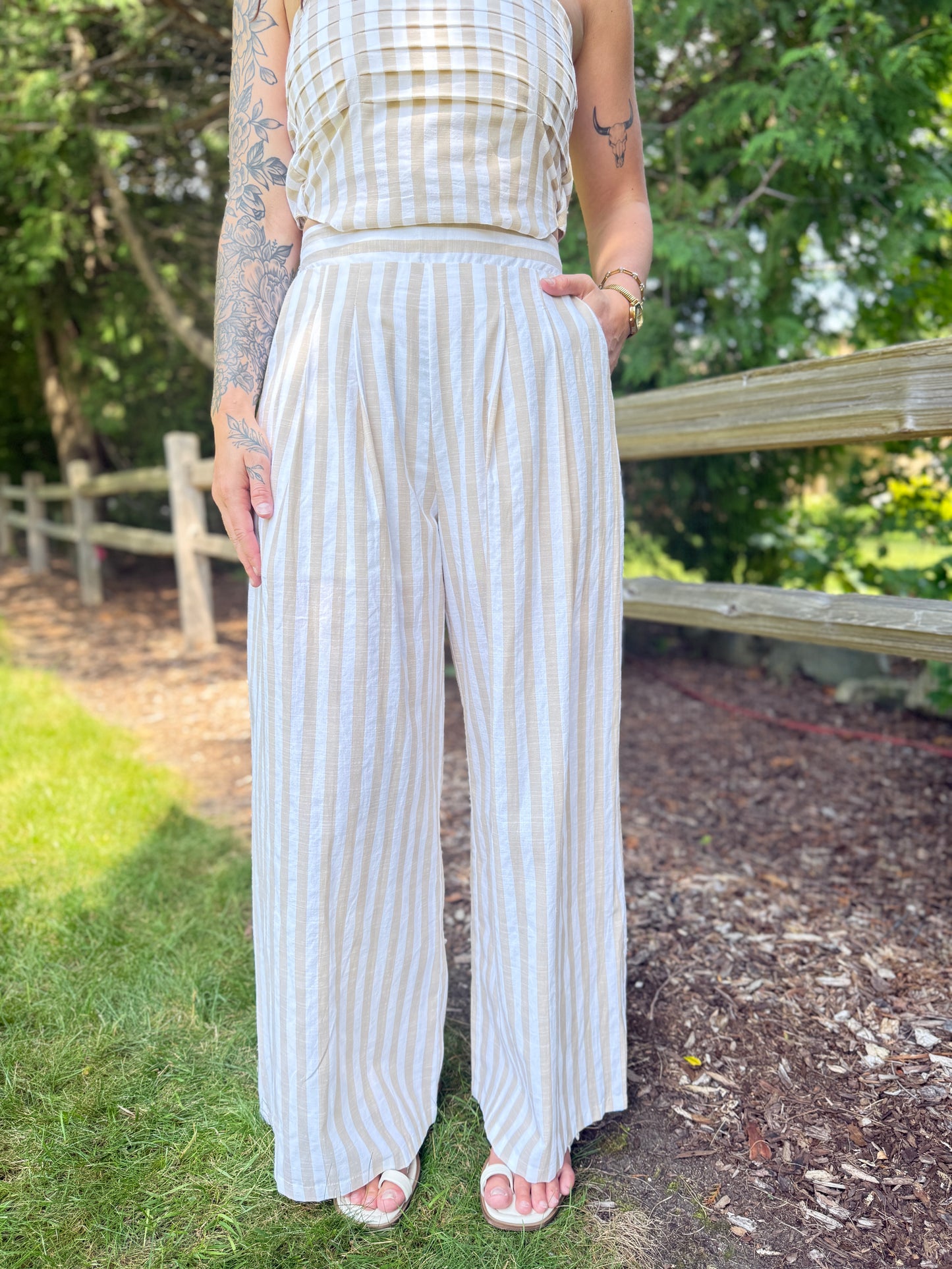Stripe Wide Leg Pant Taupe
