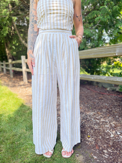 Stripe Wide Leg Pant Taupe