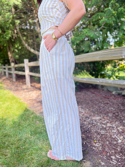 Stripe Wide Leg Pant Taupe