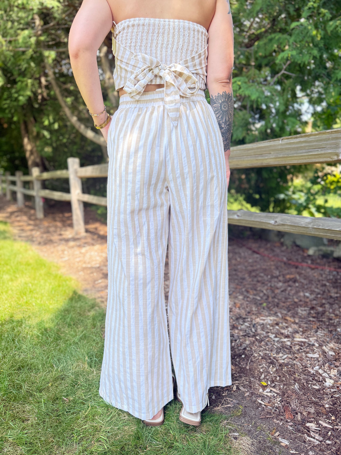 Stripe Wide Leg Pant Taupe