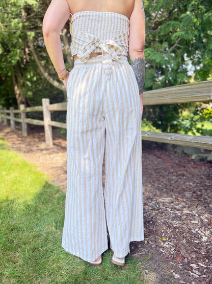 Stripe Wide Leg Pant Taupe
