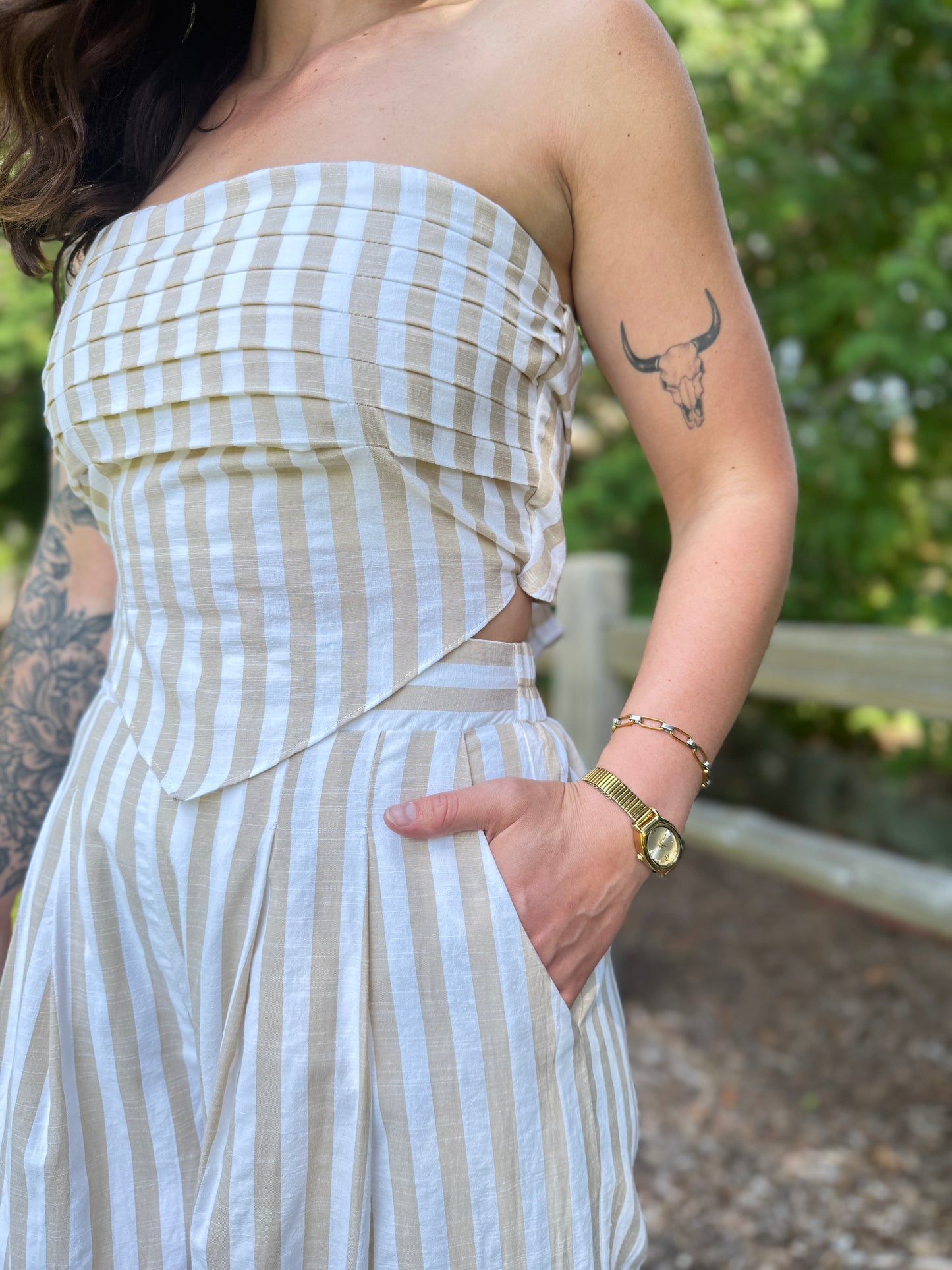Stripe Wide Leg Pant Taupe