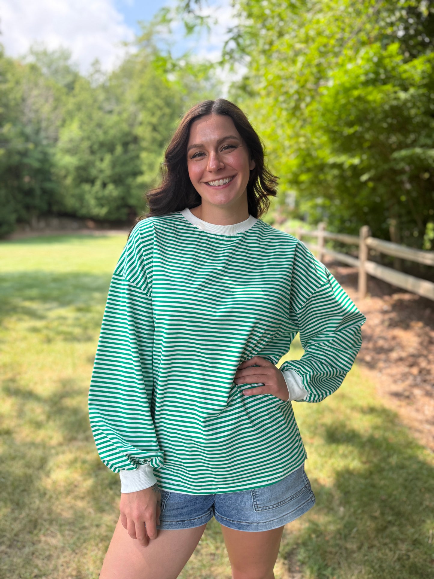 Long Sleeve Striped Tee Green