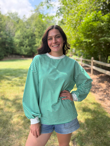 Long Sleeve Striped Tee Green