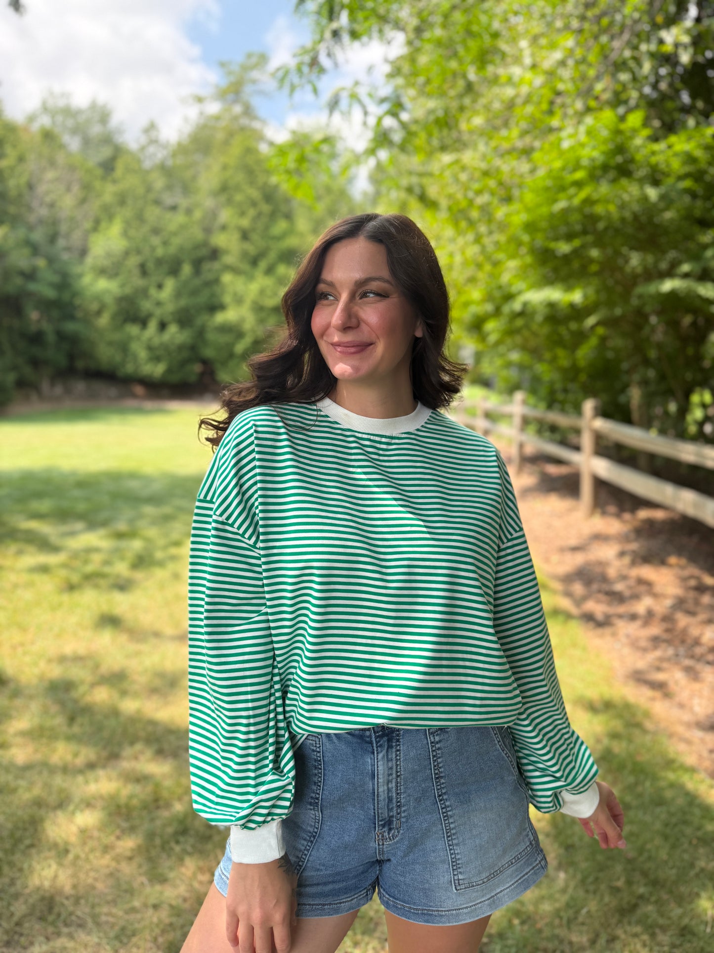 Long Sleeve Striped Tee Green