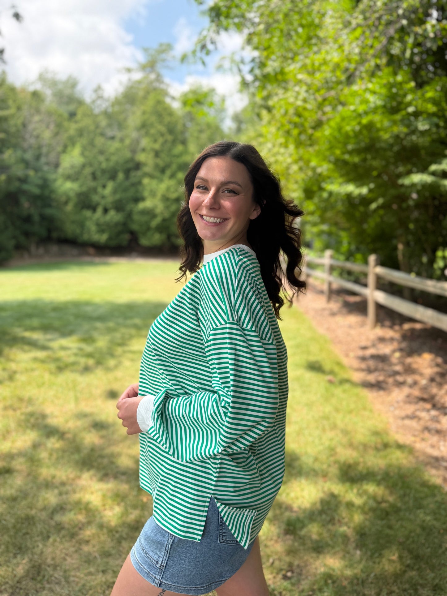 Long Sleeve Striped Tee Green