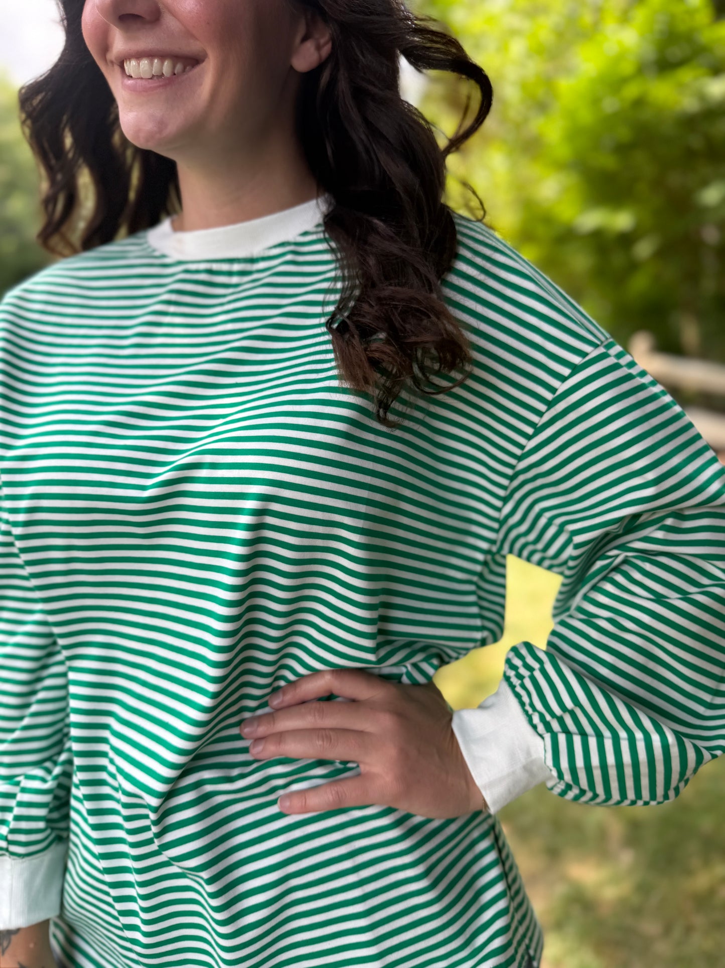 Long Sleeve Striped Tee Green