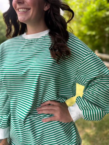 Long Sleeve Striped Tee Green