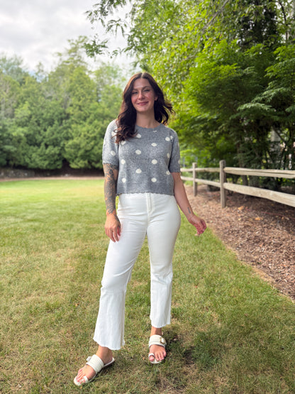 Stretchy High Waist Flare White Denim