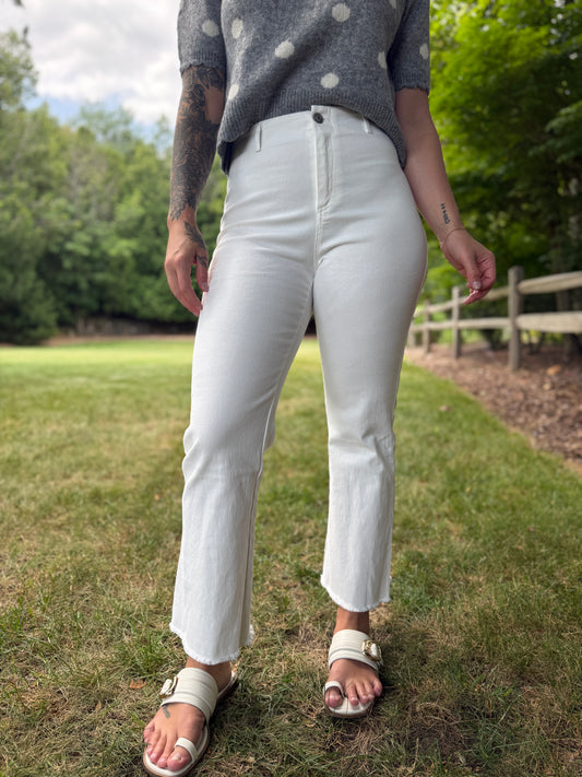 Stretchy High Waist Flare White Denim