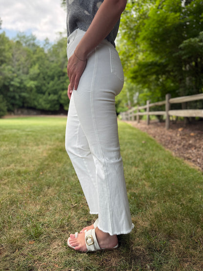 Stretchy High Waist Flare White Denim