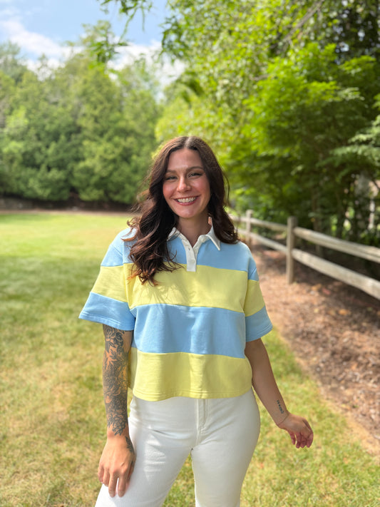 Boxy Polo Shirt Blue/Yellow