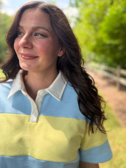 Boxy Polo Shirt Blue/Yellow