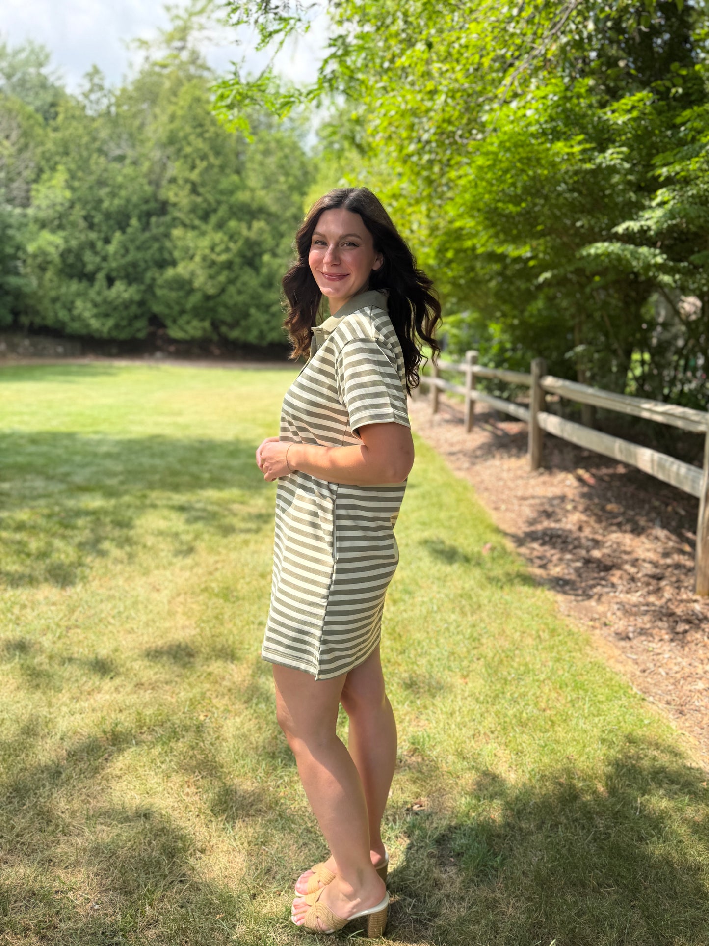 Stripe Polo Knit Mini Dress Olive
