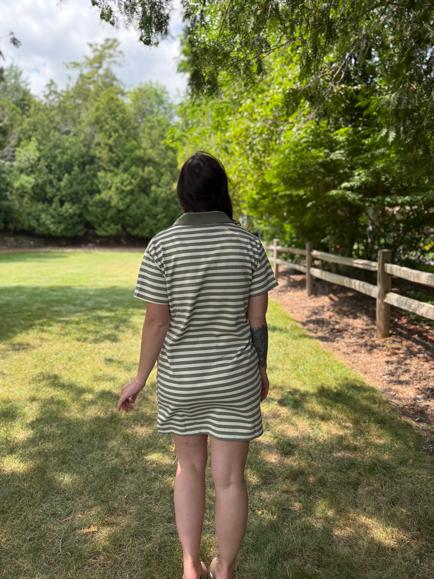Stripe Polo Knit Mini Dress Olive