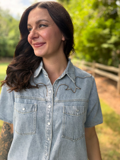 Western Yoke Stitched Mini Dress