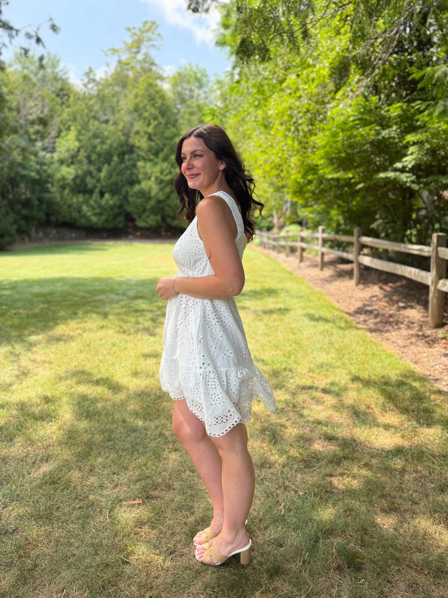 Scalloped Hem Eyelet Dress White